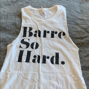 White “barre so hard” tank